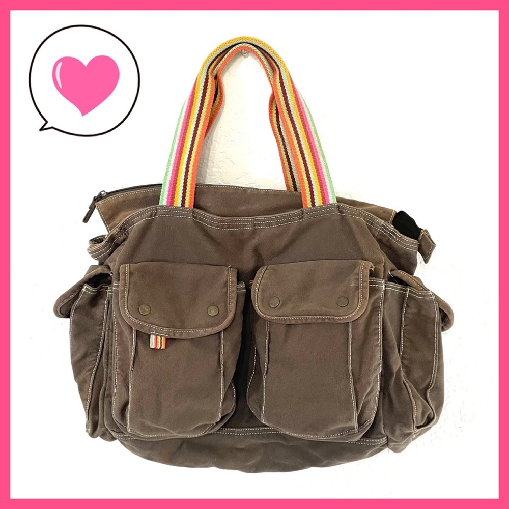 Vintage Y2K olive cargo utility bag rainbow stripe
